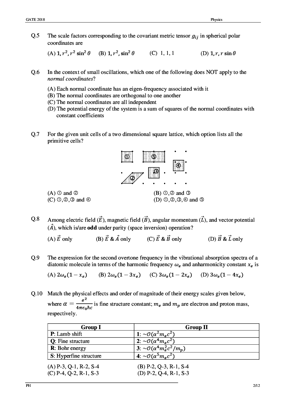 GATE Previous Year Question Paper With Solution Physics 2018 - Page 5