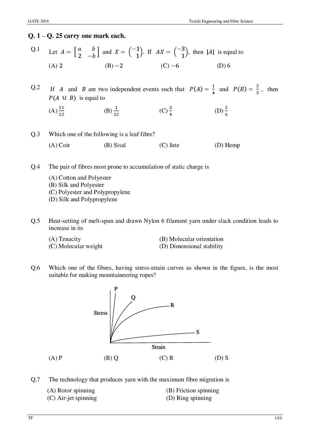GATE Previous Year Question Paper With Solution Textile Engineering And Fibre Science 2018 - Page 4