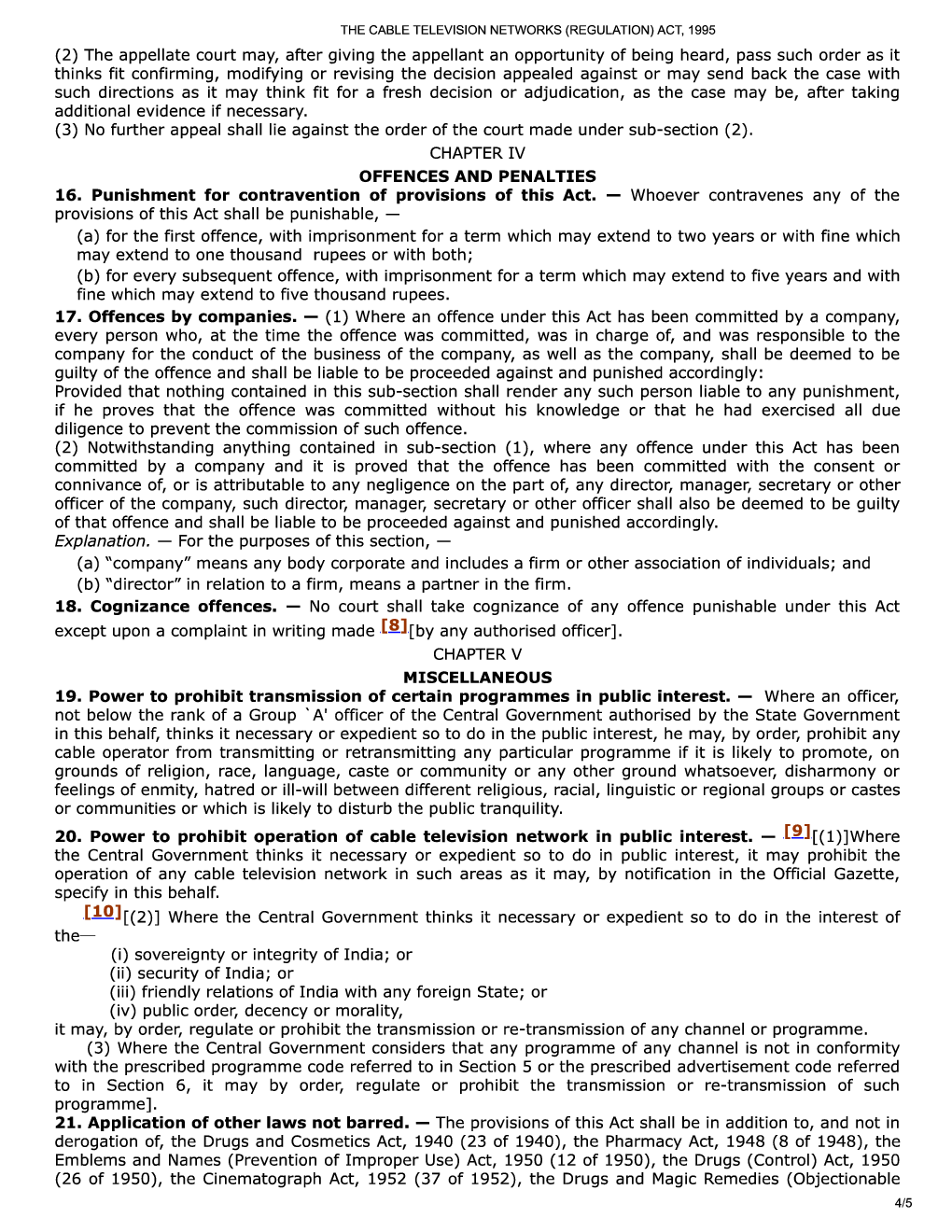 The Cable Television Networks (Regulation) Act, 1995 - Page 5