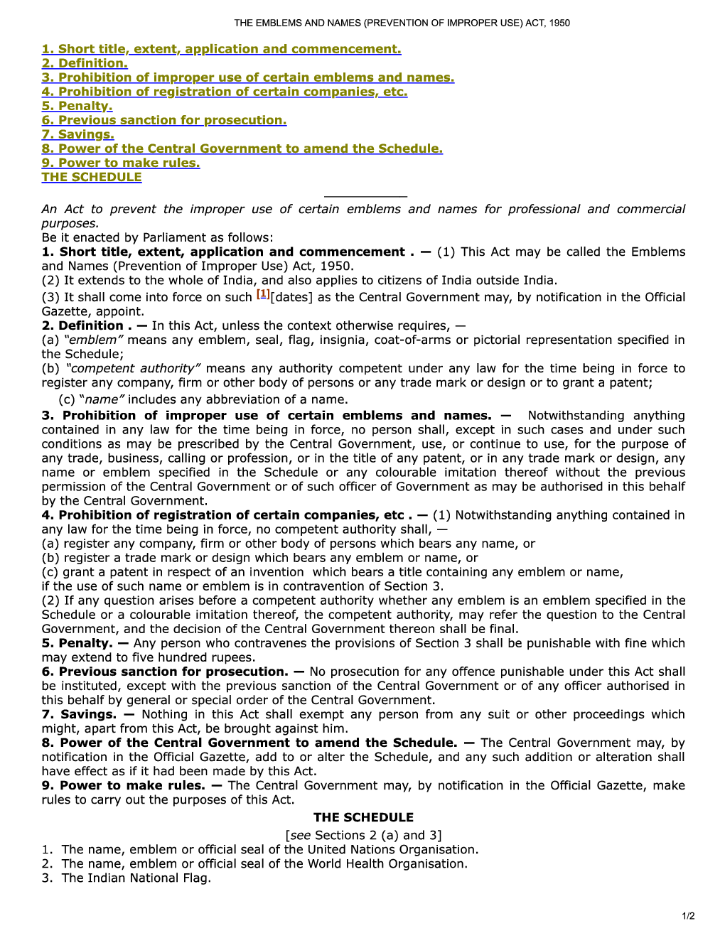 The Emblems And Names (Prevention Of Improper Use) Act, 1950 - Page 2