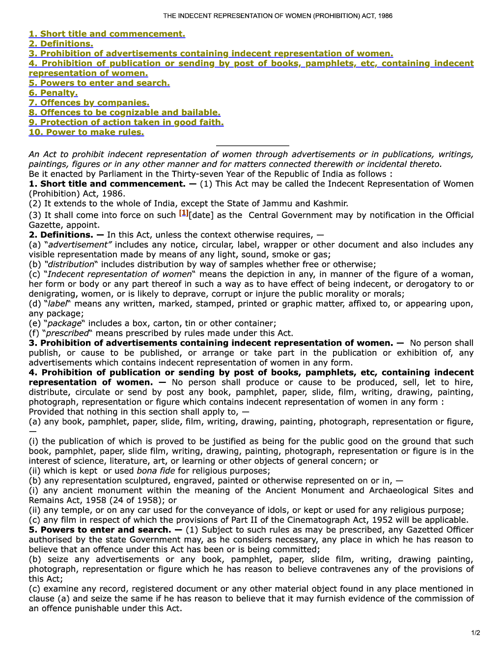 The Indecent Representation Of Women (Prohibition) Act, 1986 - Page 2