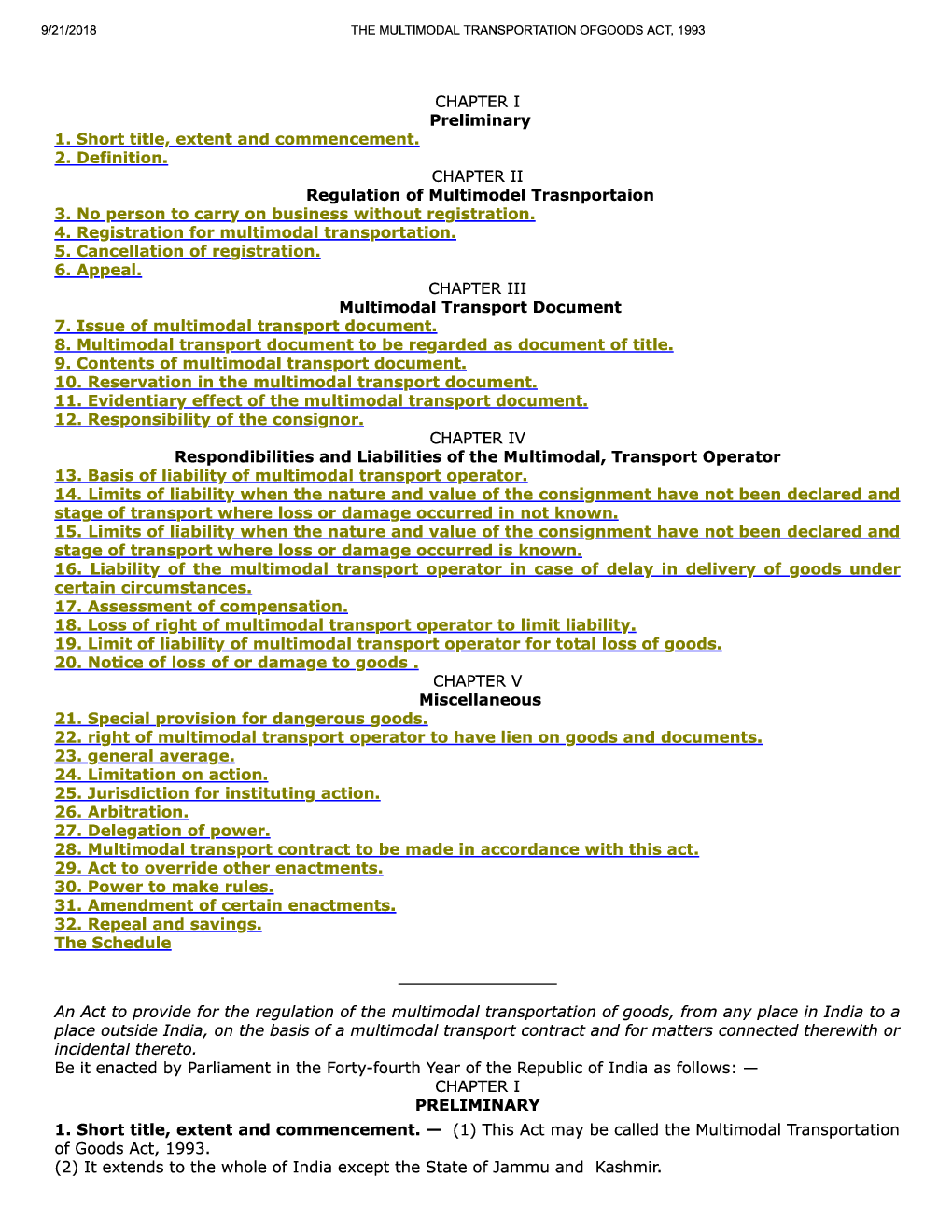 The Multimodal Transportation Of Goods Act, 1993 - Page 2