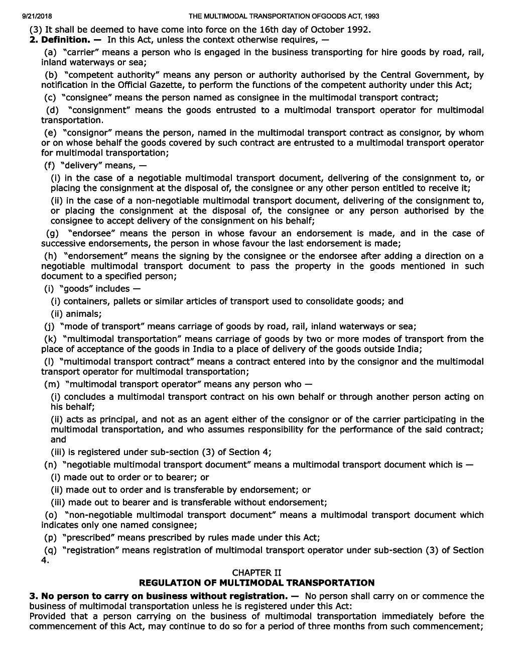The Multimodal Transportation Of Goods Act, 1993 - Page 3