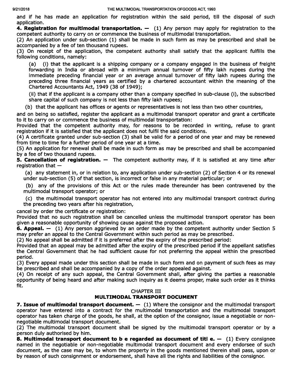 The Multimodal Transportation Of Goods Act, 1993 - Page 4