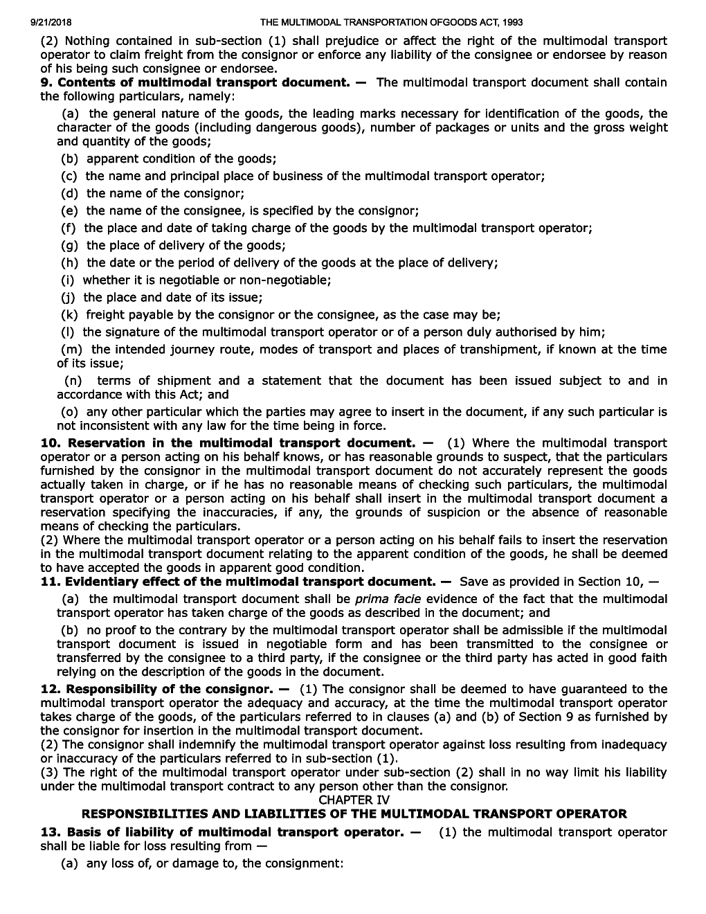 The Multimodal Transportation Of Goods Act, 1993 - Page 5