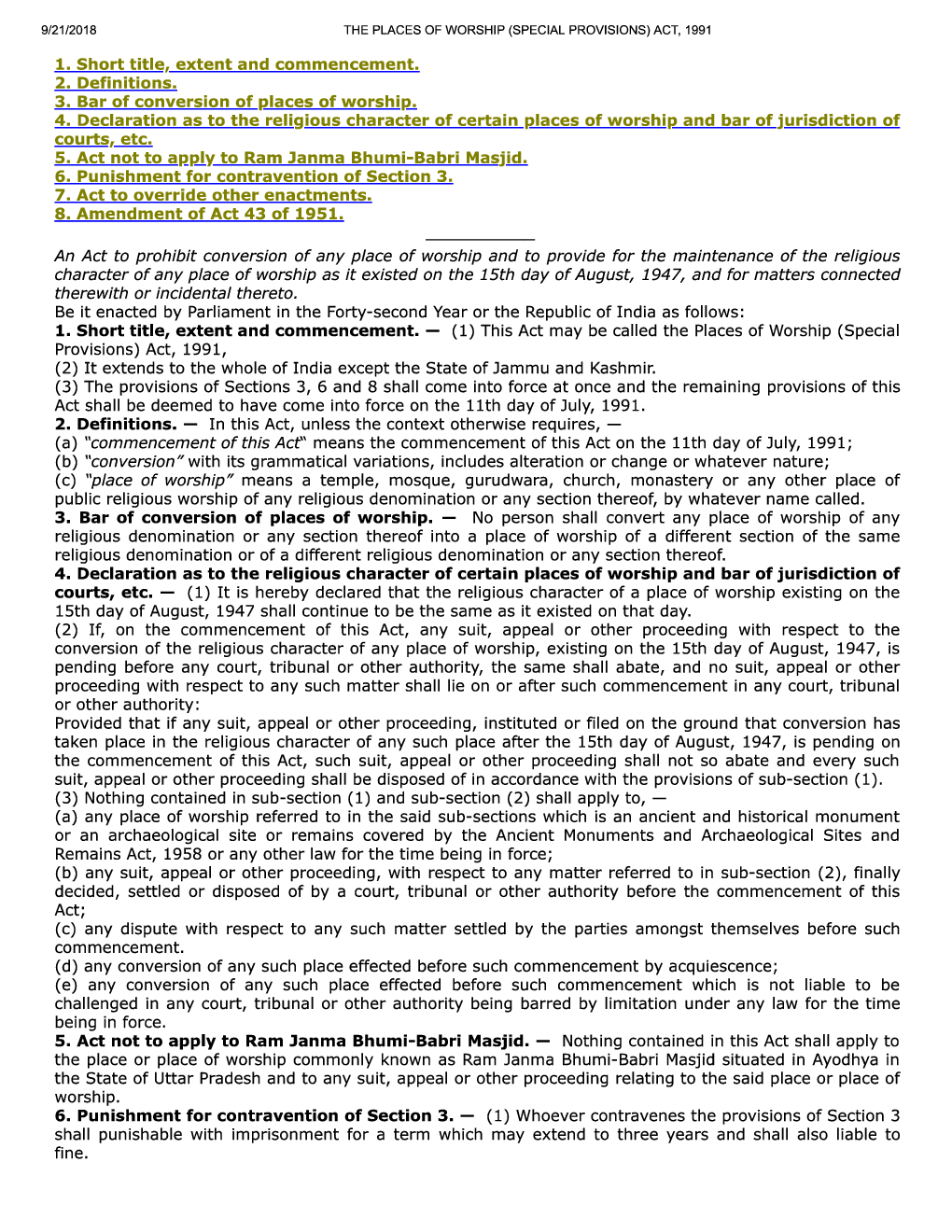 The Places Of Worship (Special Provisions) Act, 1991 - Page 2