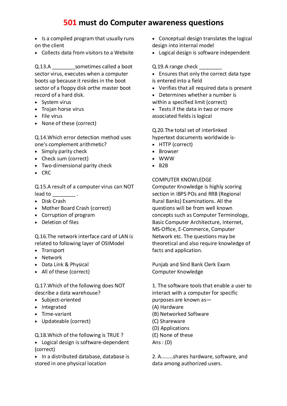 501 Must Do Computer Awareness Objective Questions & Answer - Page 3