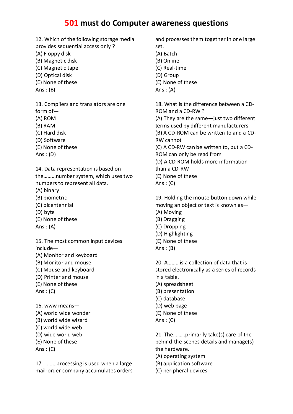 501 Must Do Computer Awareness Objective Questions & Answer - Page 5