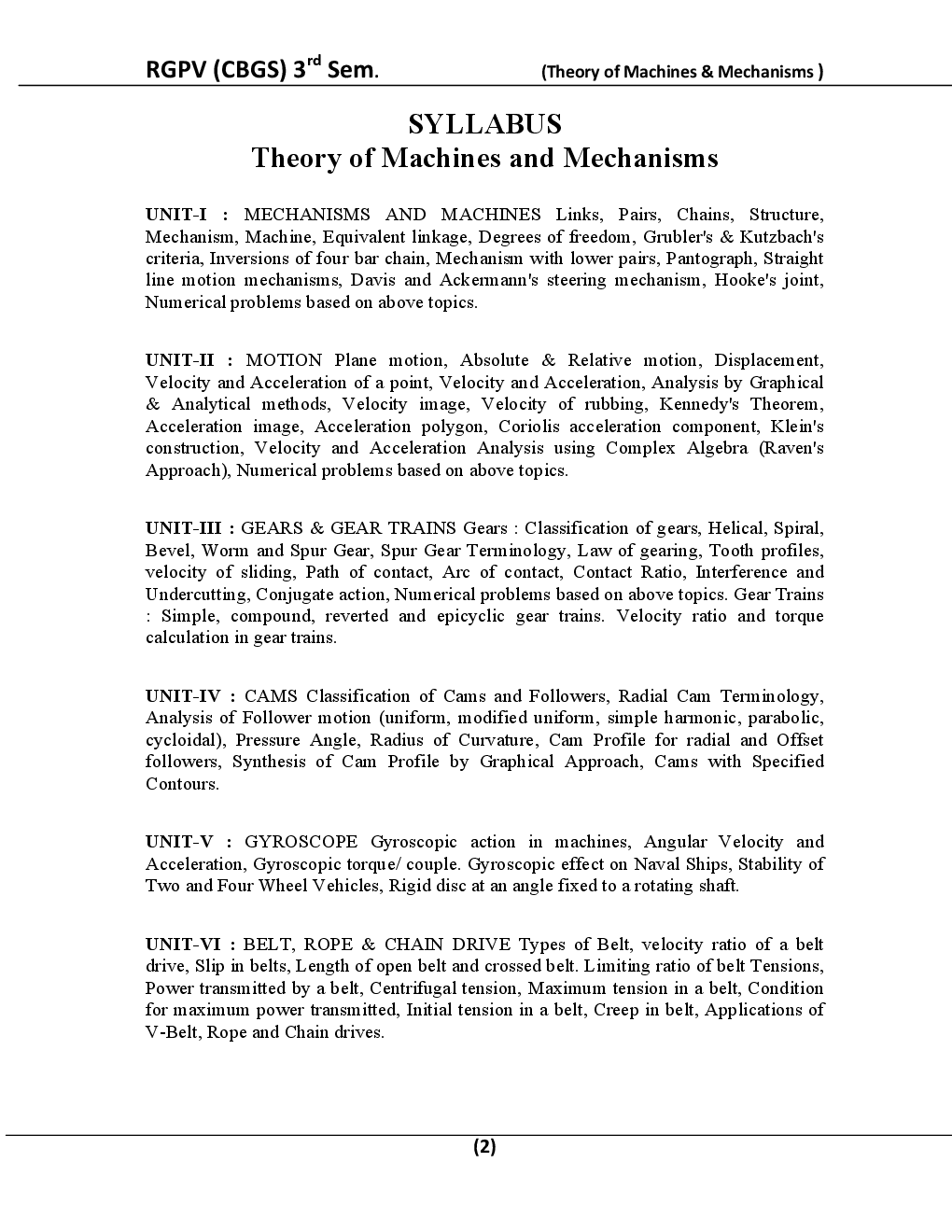 Theory of Machines & Mechanisms For BE 3rd Sem Mechnical Engineering - Page 3