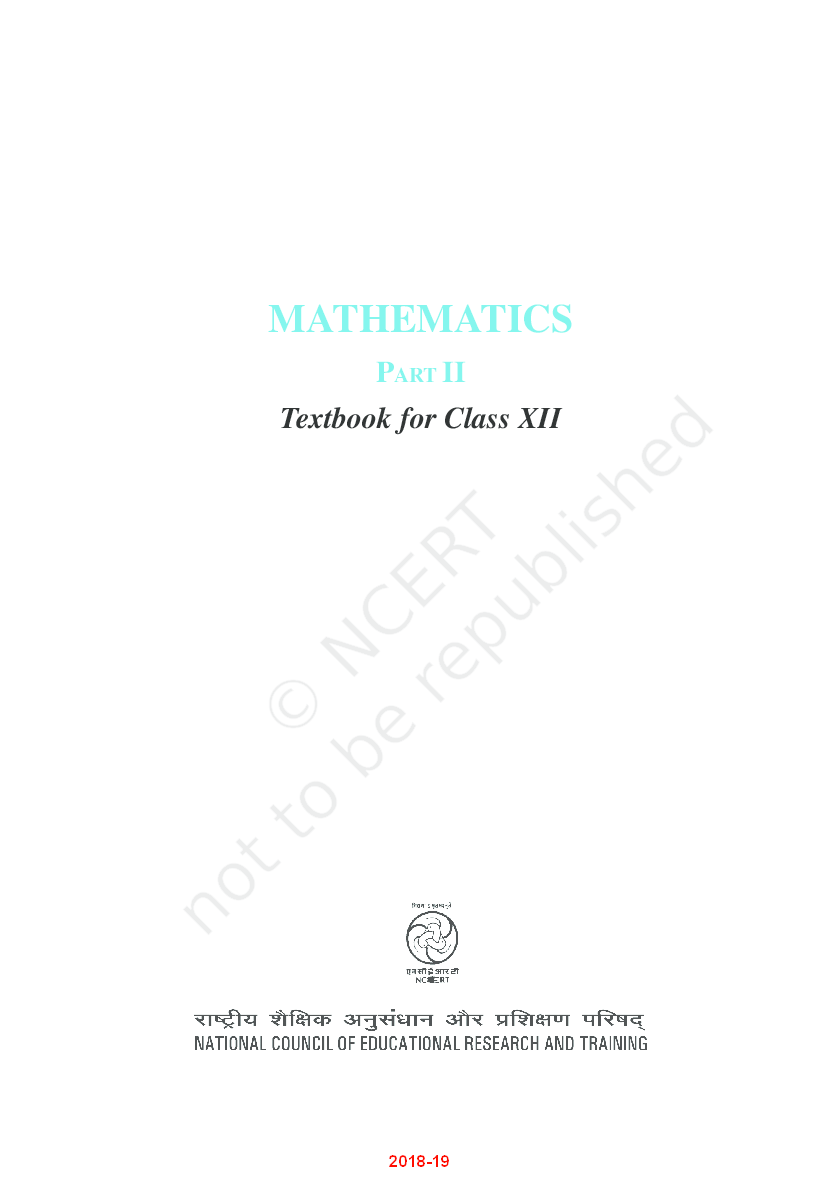 NCERT Mathematics - II Textbook For Class XII - Page 2