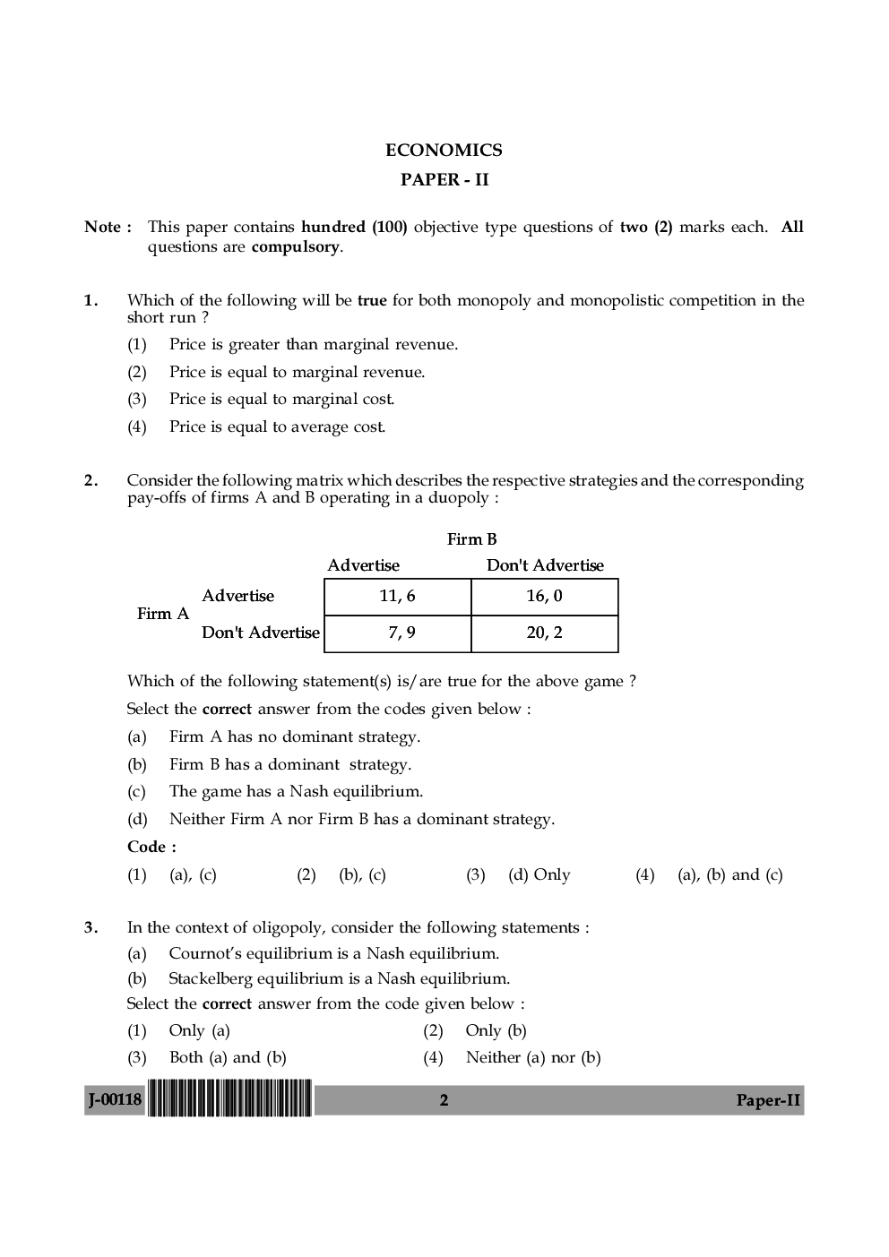  UGC Net Previous Year Question Paper With Solution Economics For 2018 (Paper II) - Page 3