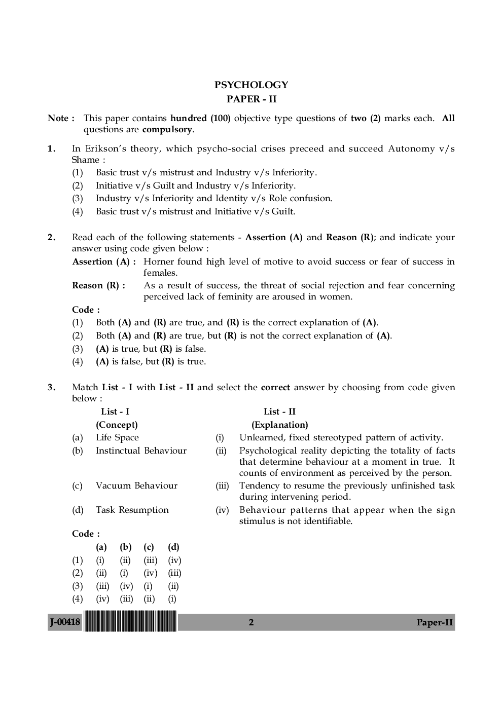  UGC Net Previous Year Question Paper With Solution Psychology For 2018 (Paper II) - Page 3