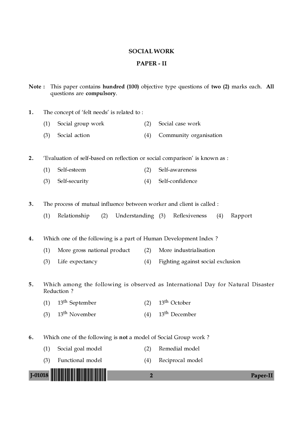  UGC Net Previous Year Question Paper With Solution Social Work For 2018 (Paper II) - Page 3