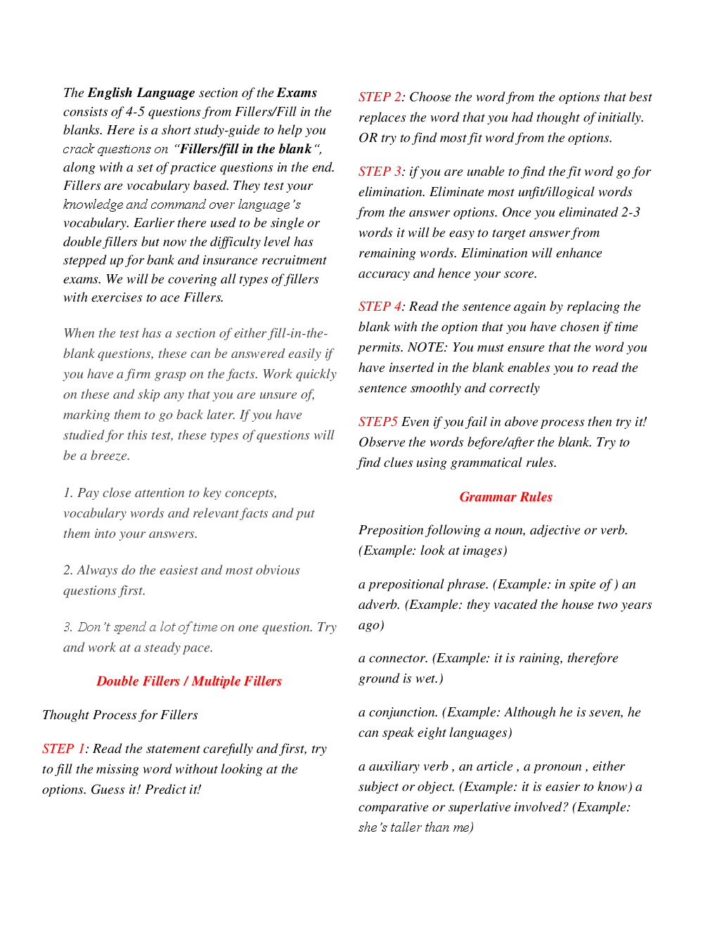 MCQs English (Fillers Fill In The Blanks) With Solutions - Page 3