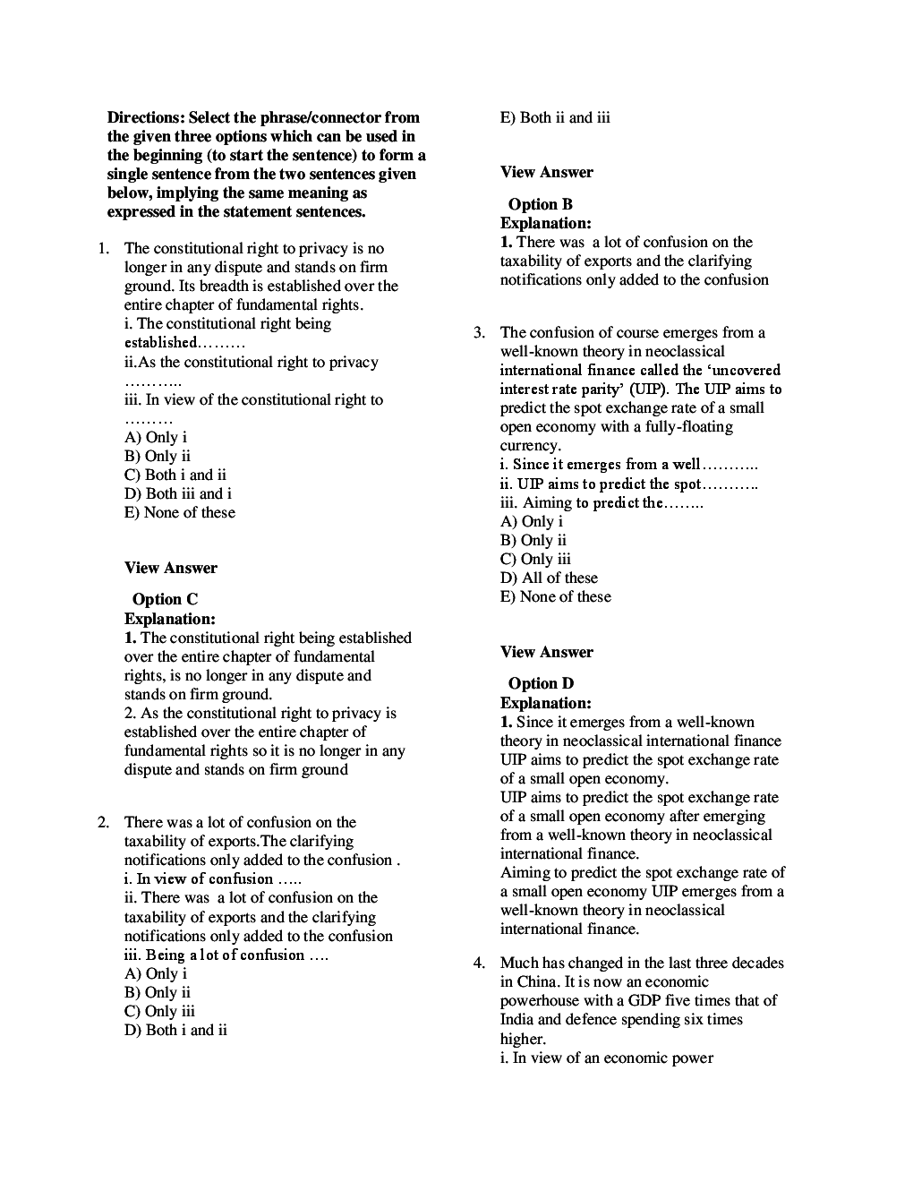 MCQs English (Sentence Connectors) With Solutions - Page 3