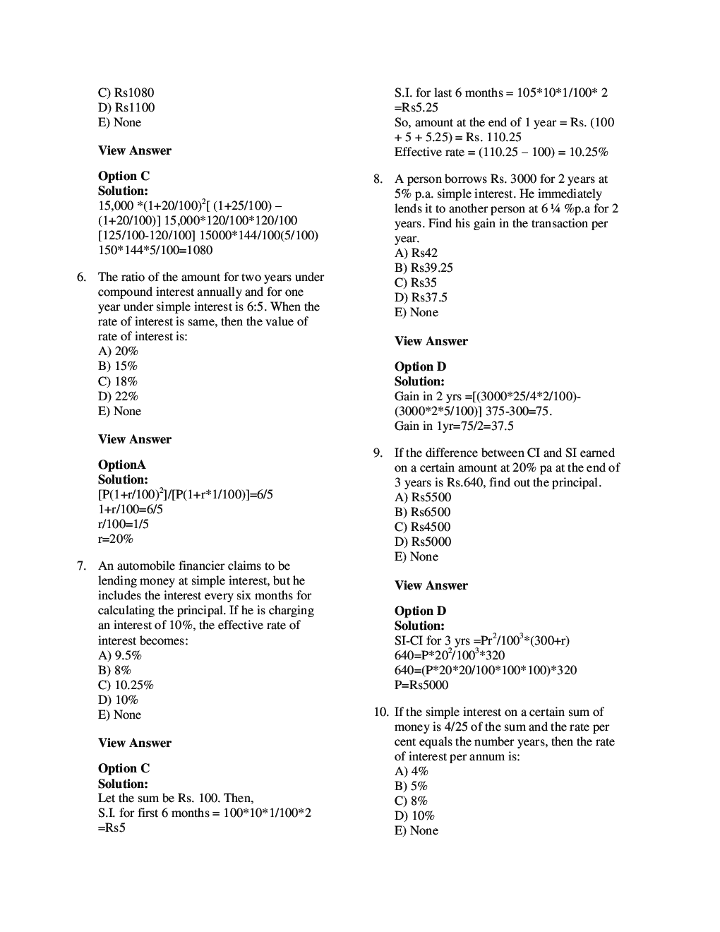 MCQs Quantitative Aptitude (Simple Interest & Compound Interest) With Solutions - Page 4