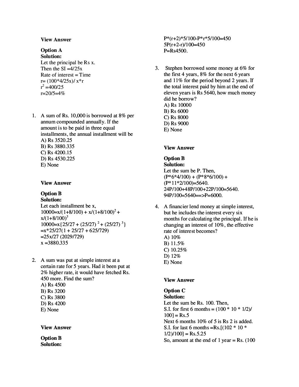 MCQs Quantitative Aptitude (Simple Interest & Compound Interest) With Solutions - Page 5