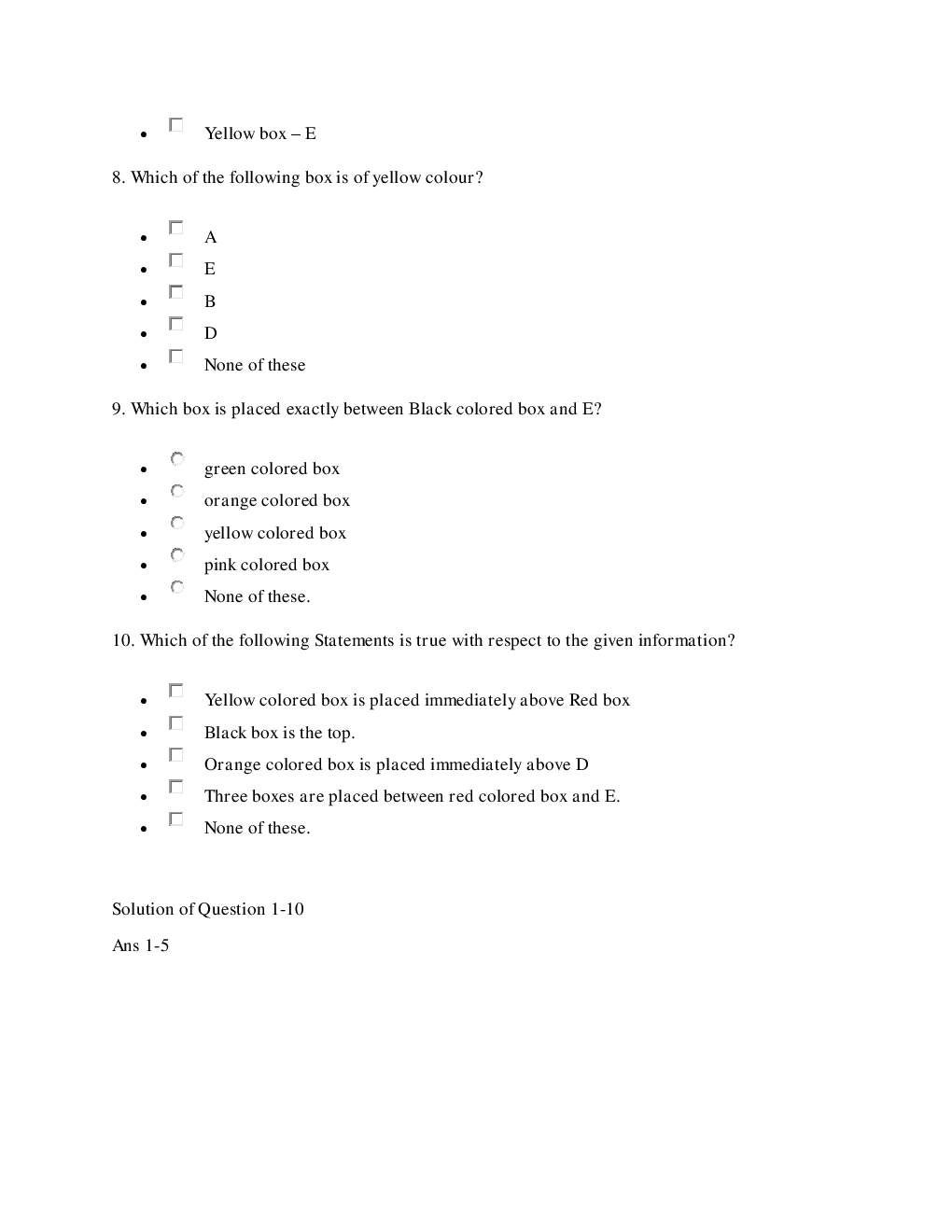 MCQs Reasoning (Box Puzzle) With Solutions - Page 5