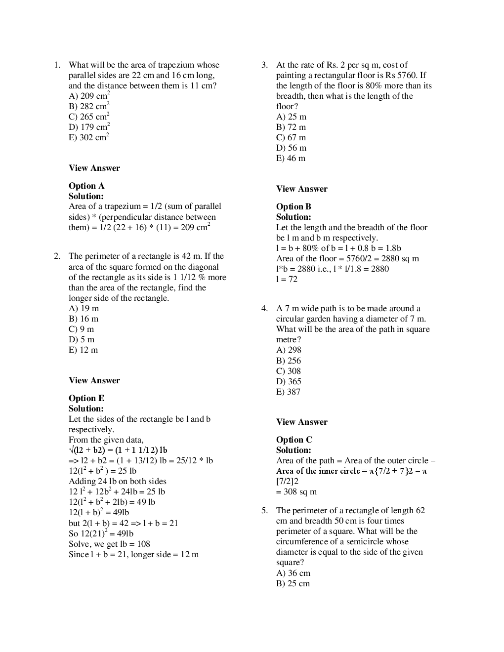 MCQs Quantitative Aptitude (Mensuration) With Solutions - Page 3