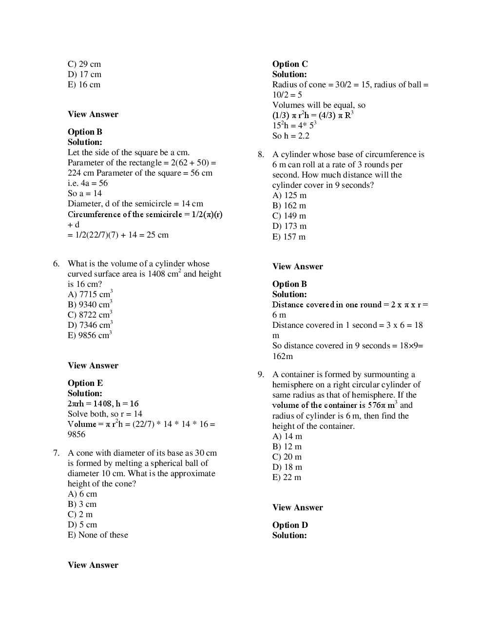 MCQs Quantitative Aptitude (Mensuration) With Solutions - Page 4