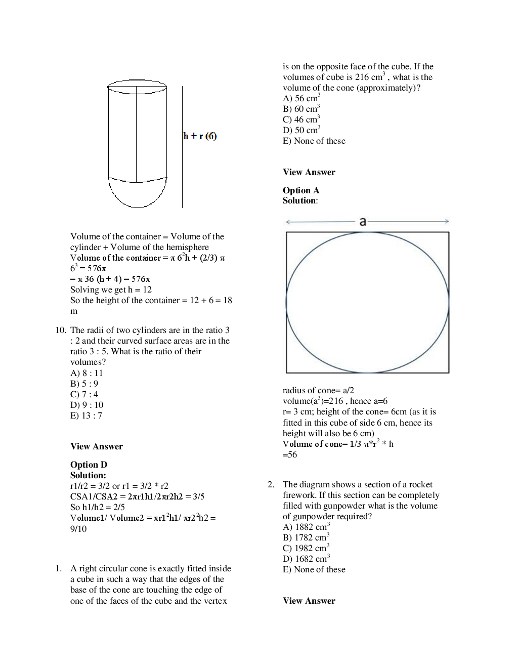MCQs Quantitative Aptitude (Mensuration) With Solutions - Page 5