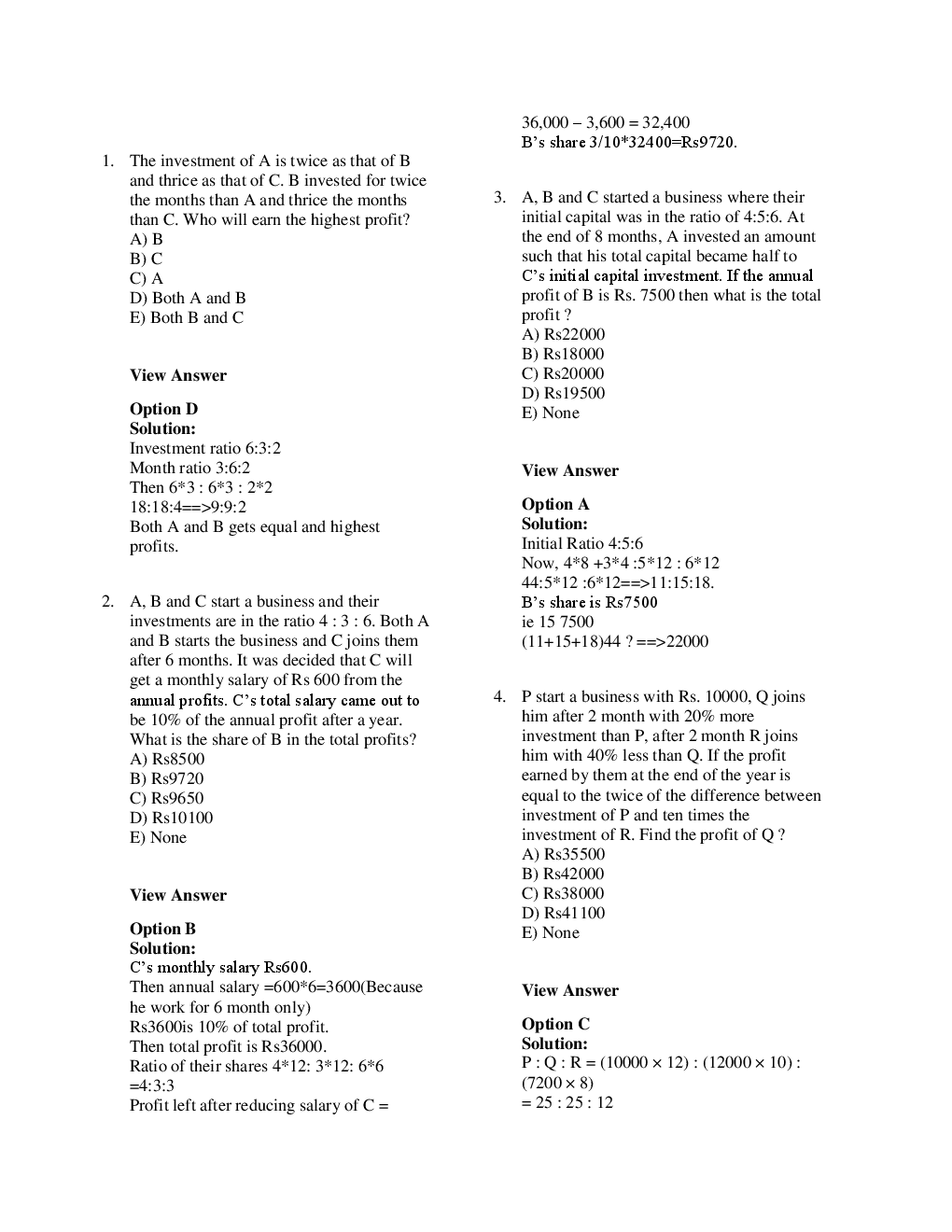 MCQs Quantitative Aptitude (Partnership) With Solutions - Page 3
