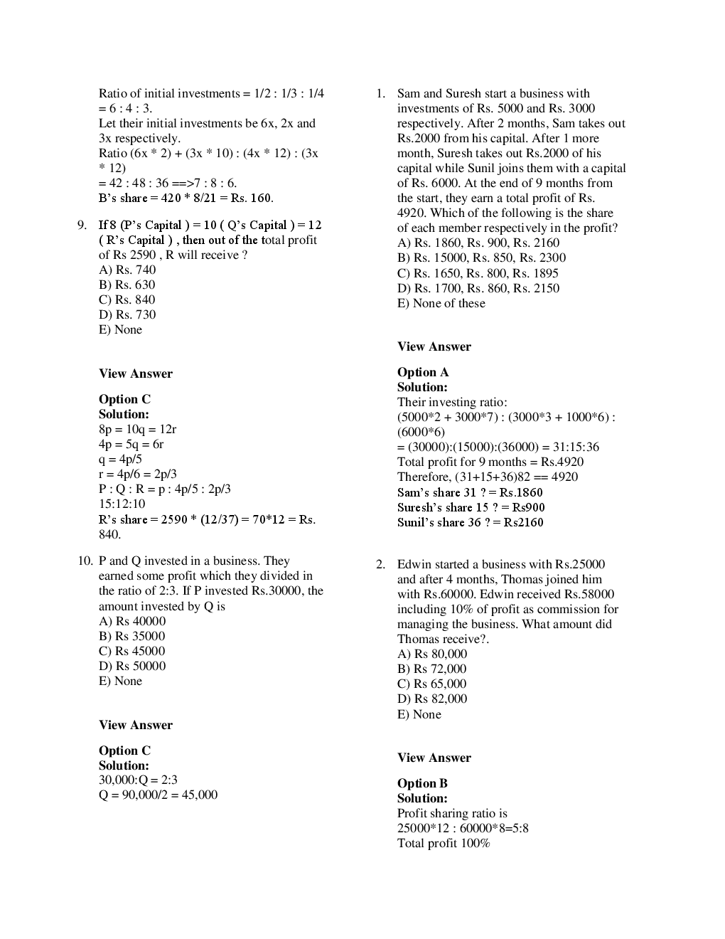 MCQs Quantitative Aptitude (Partnership) With Solutions - Page 5