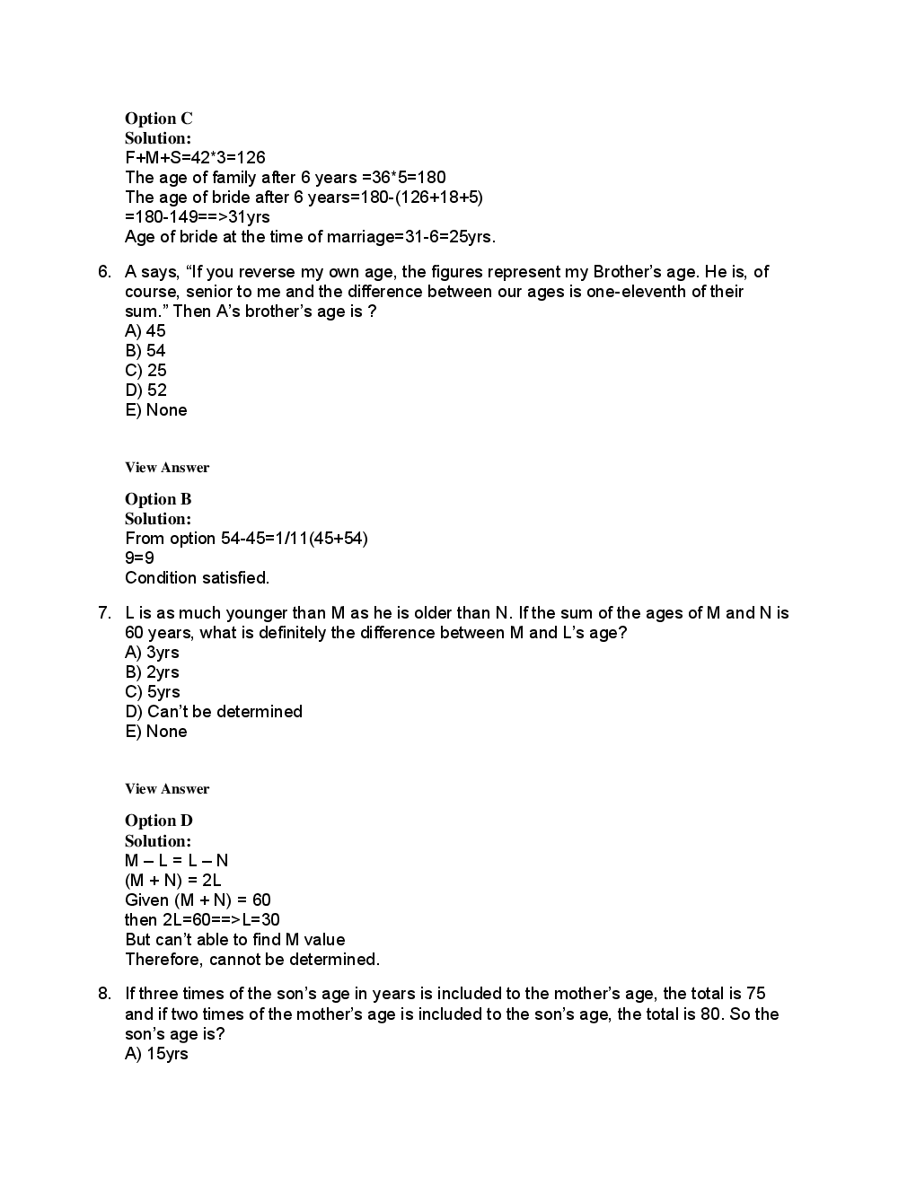 MCQs Quantitative Aptitude (Problem On Ages) With Solutions - Page 5