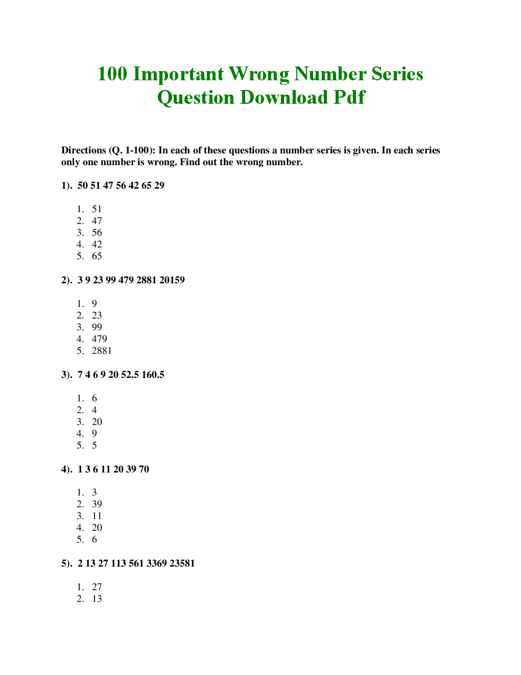 MCQs Quantitative Aptitude (Wrong Number Series) With Solutions - Page 3