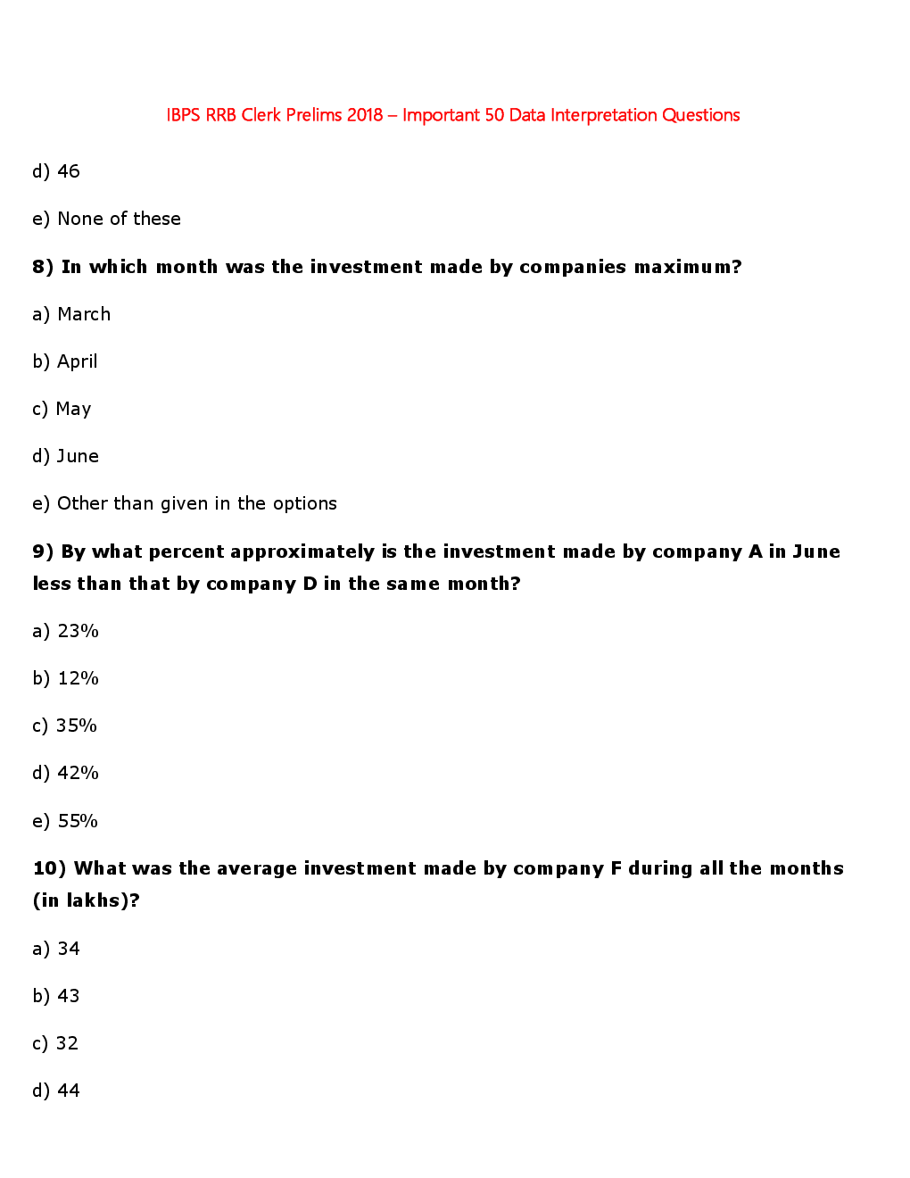 MCQs IBPS Clerk Quantitative Aptitude (Data Interpretation - I) - Page 5