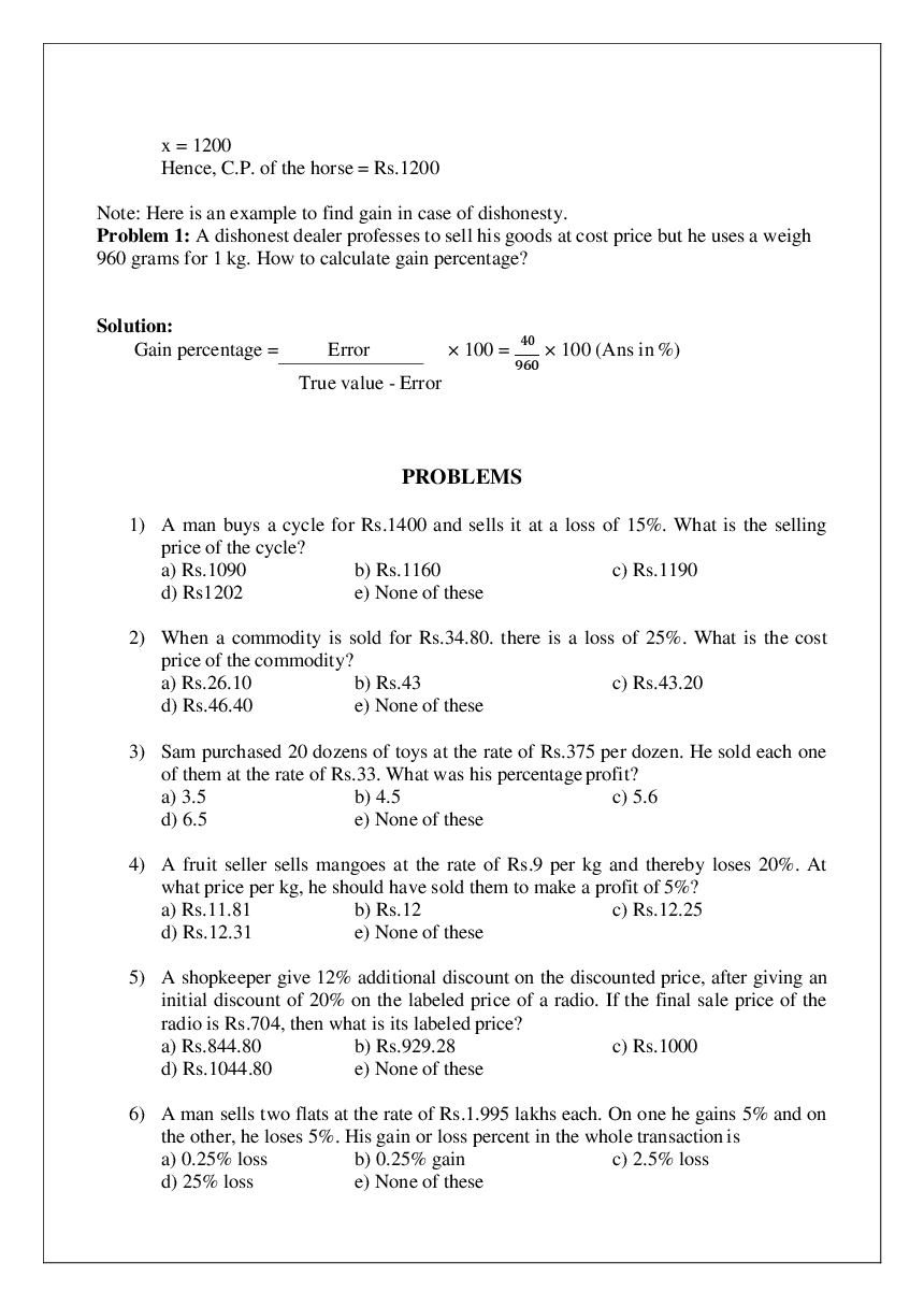 MCQs IBPS Clerk Quantitative Aptitude (Profit & Loss) - Page 3