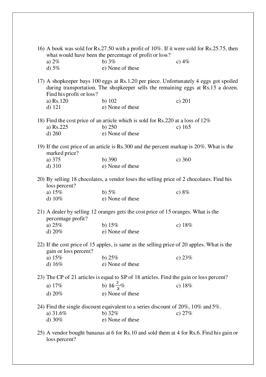 MCQs IBPS Clerk Quantitative Aptitude (Profit & Loss) - Page 5