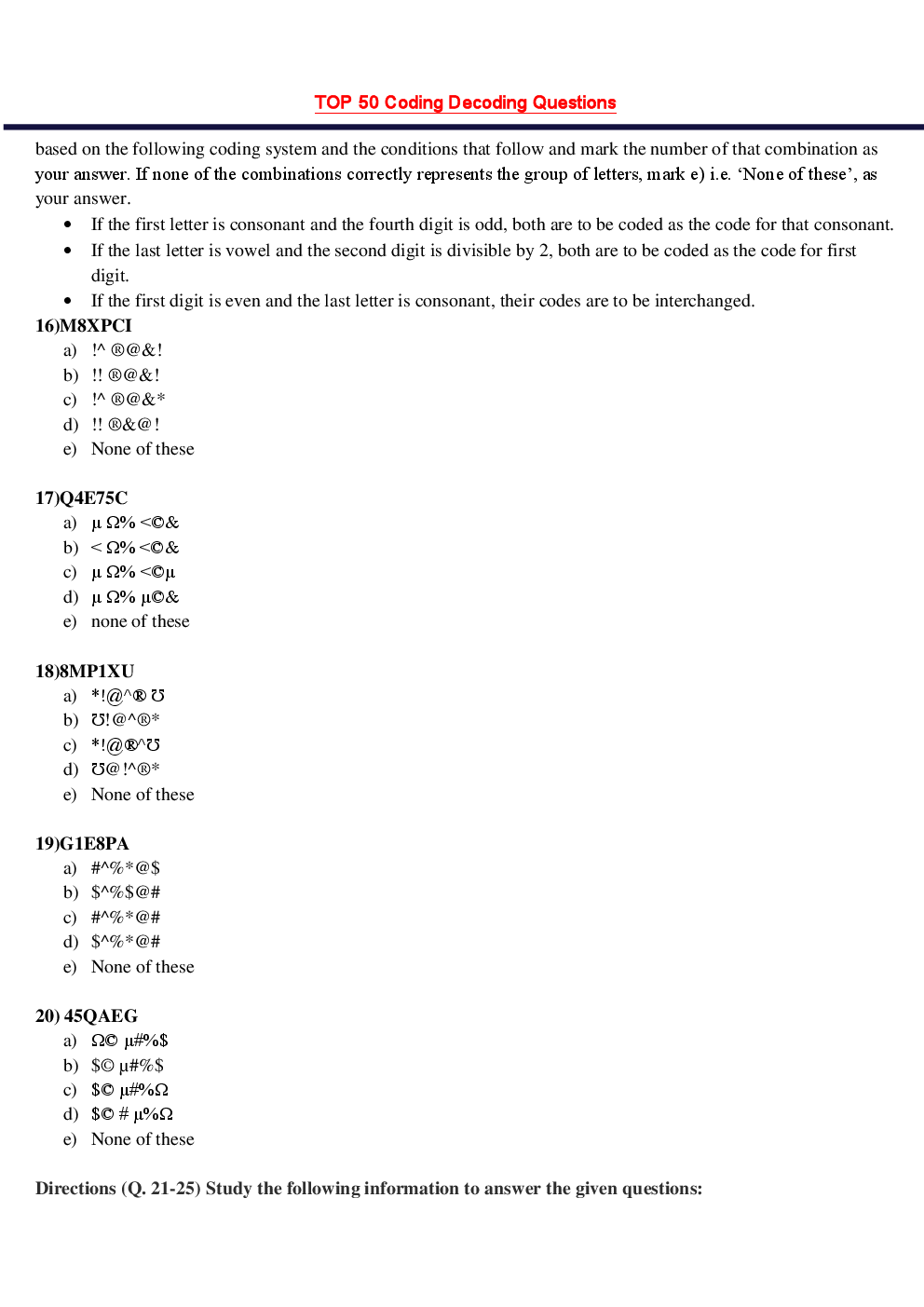 MCQs IBPS Clerk Reasoning (Coding Decoding) - Page 5