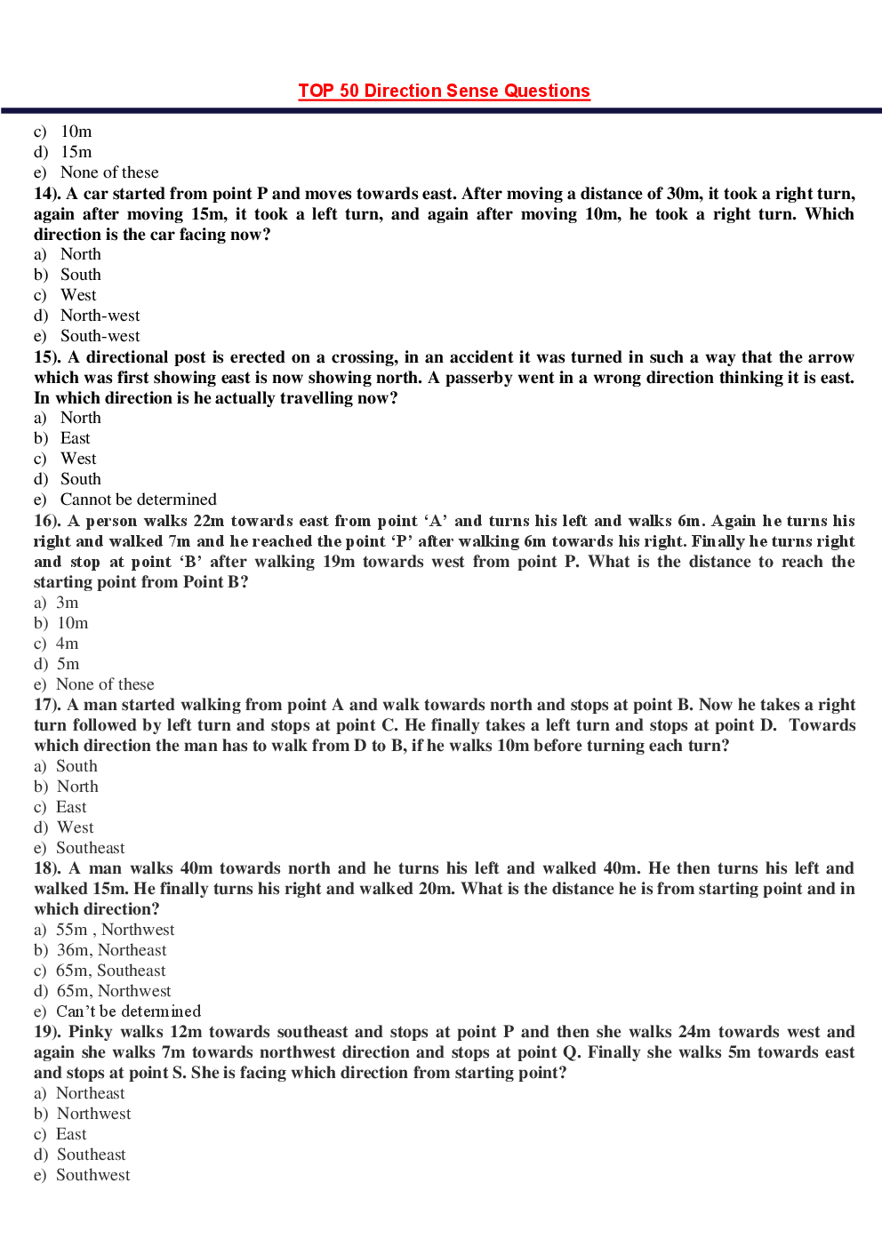 MCQs IBPS Clerk Reasoning (Direction) - Page 4