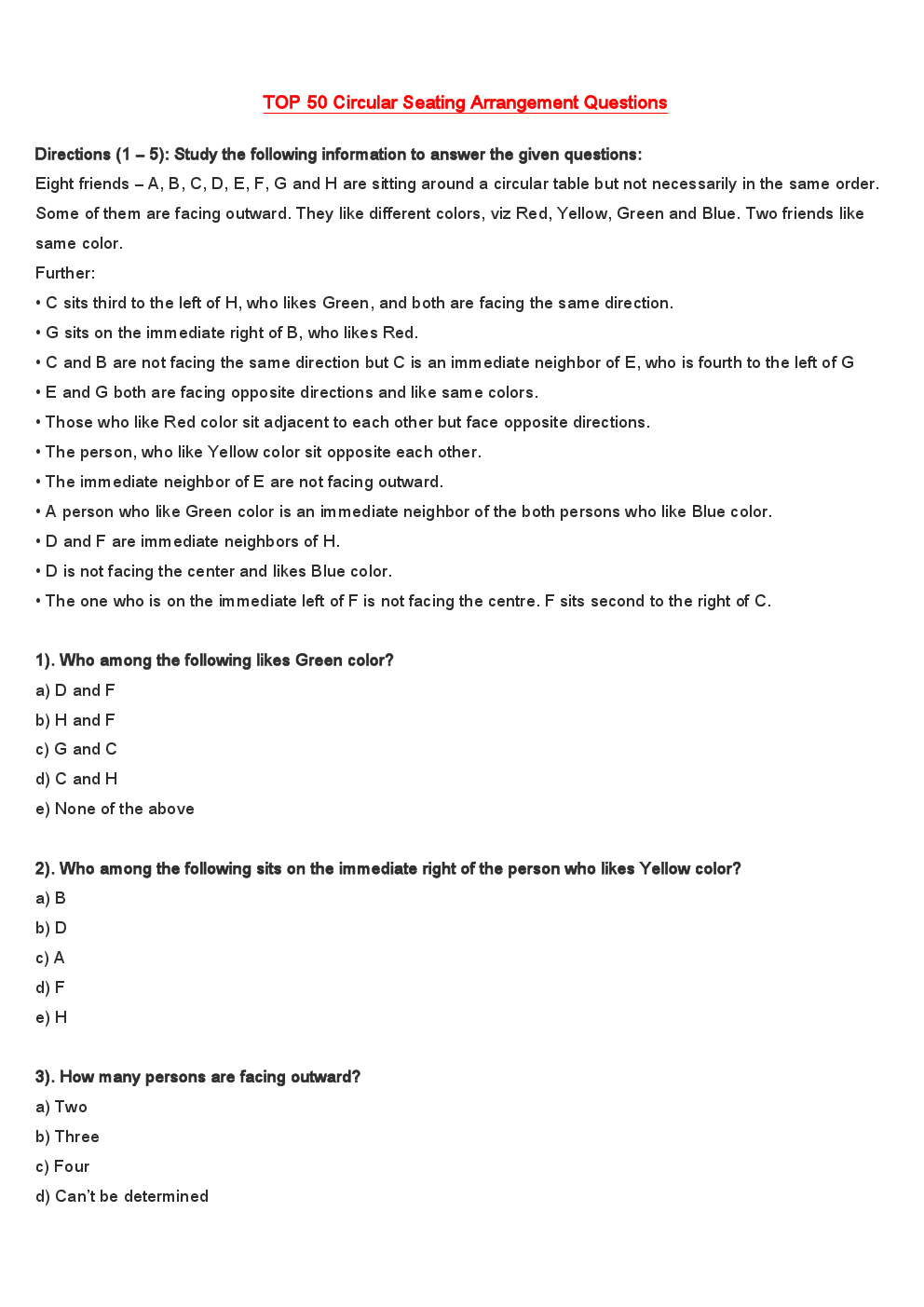 MCQs IBPS Clerk Reasoning (Seating Arrangement-III) - Page 2