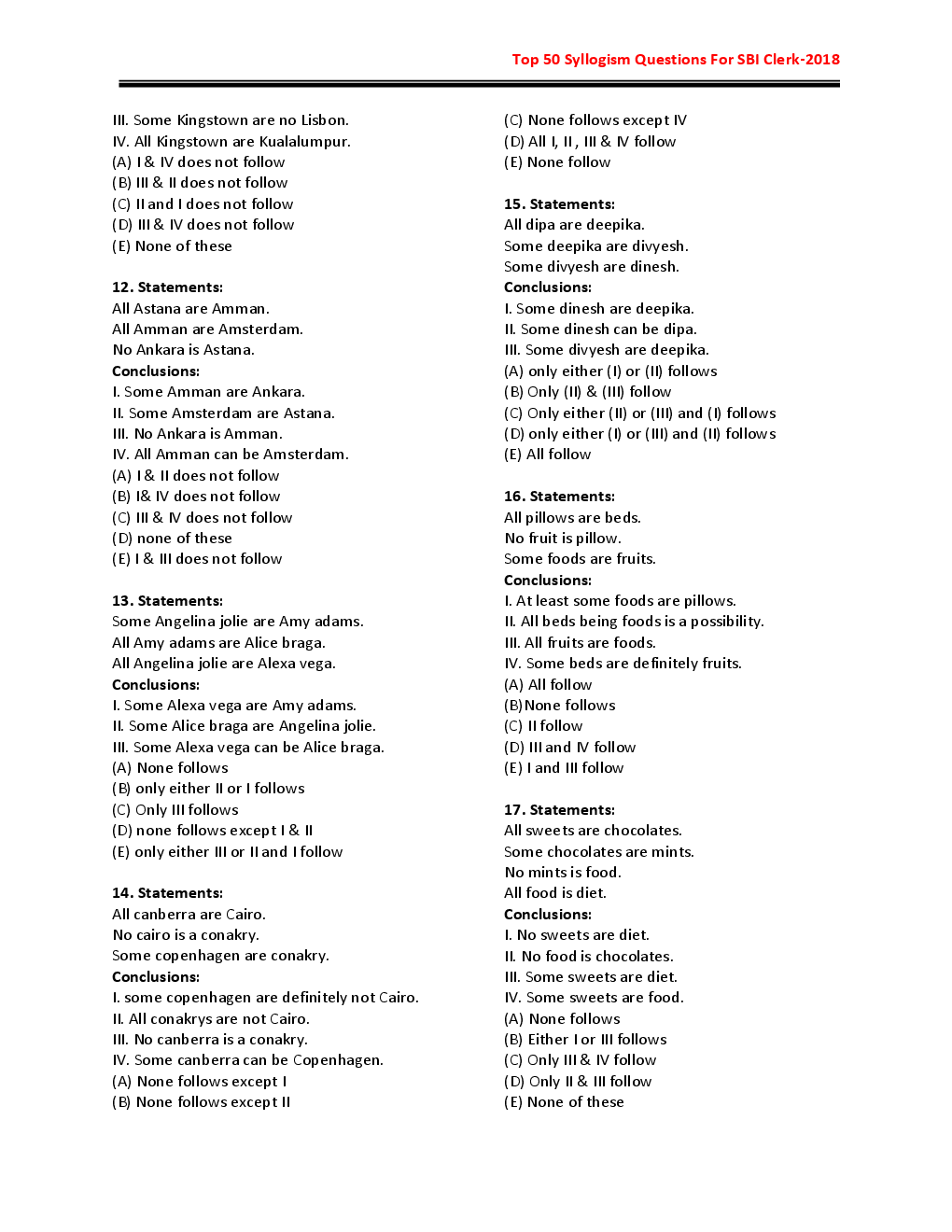 MCQs IBPS Clerk Reasoning (Syllogism) - Page 4