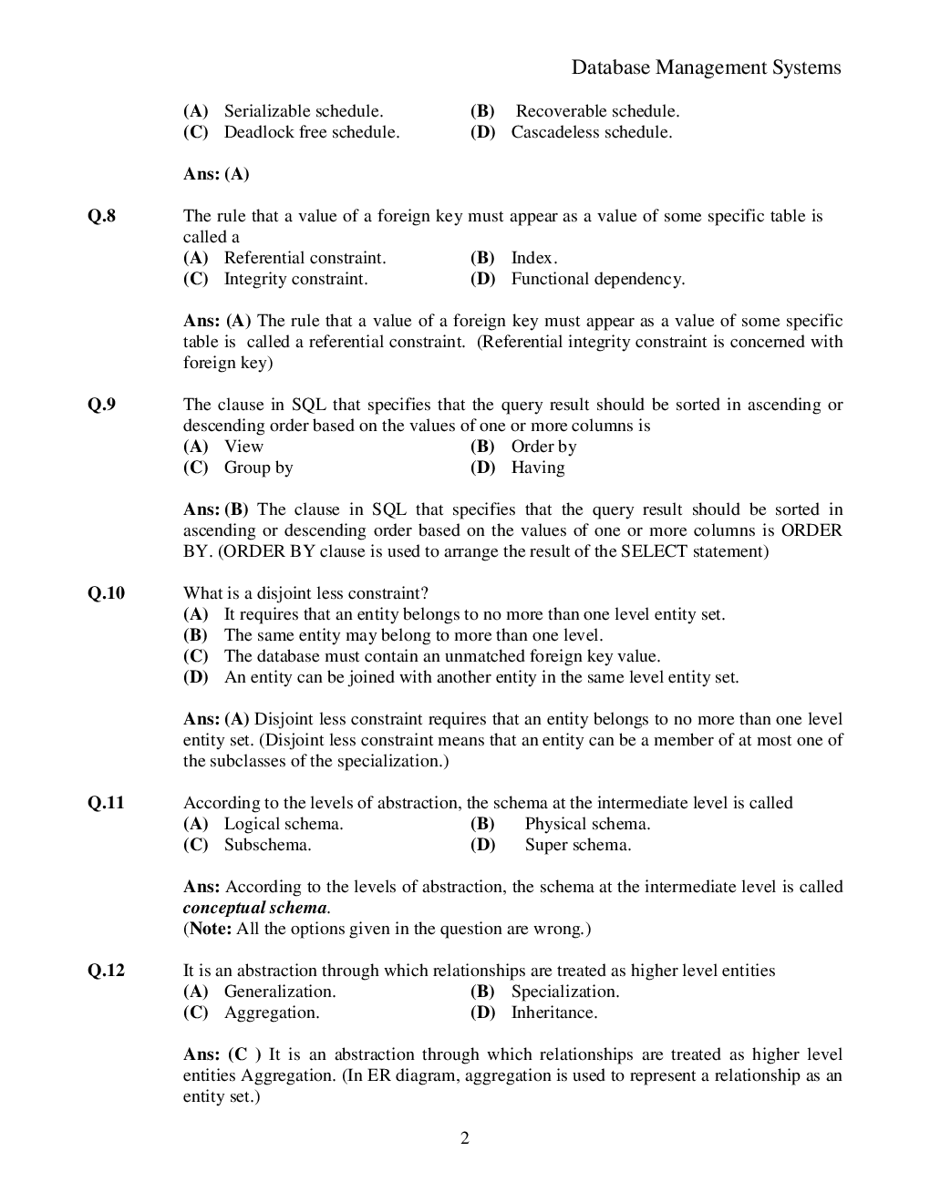 MCQs On Computer (DBMS) For Competitive Exam. - Page 3