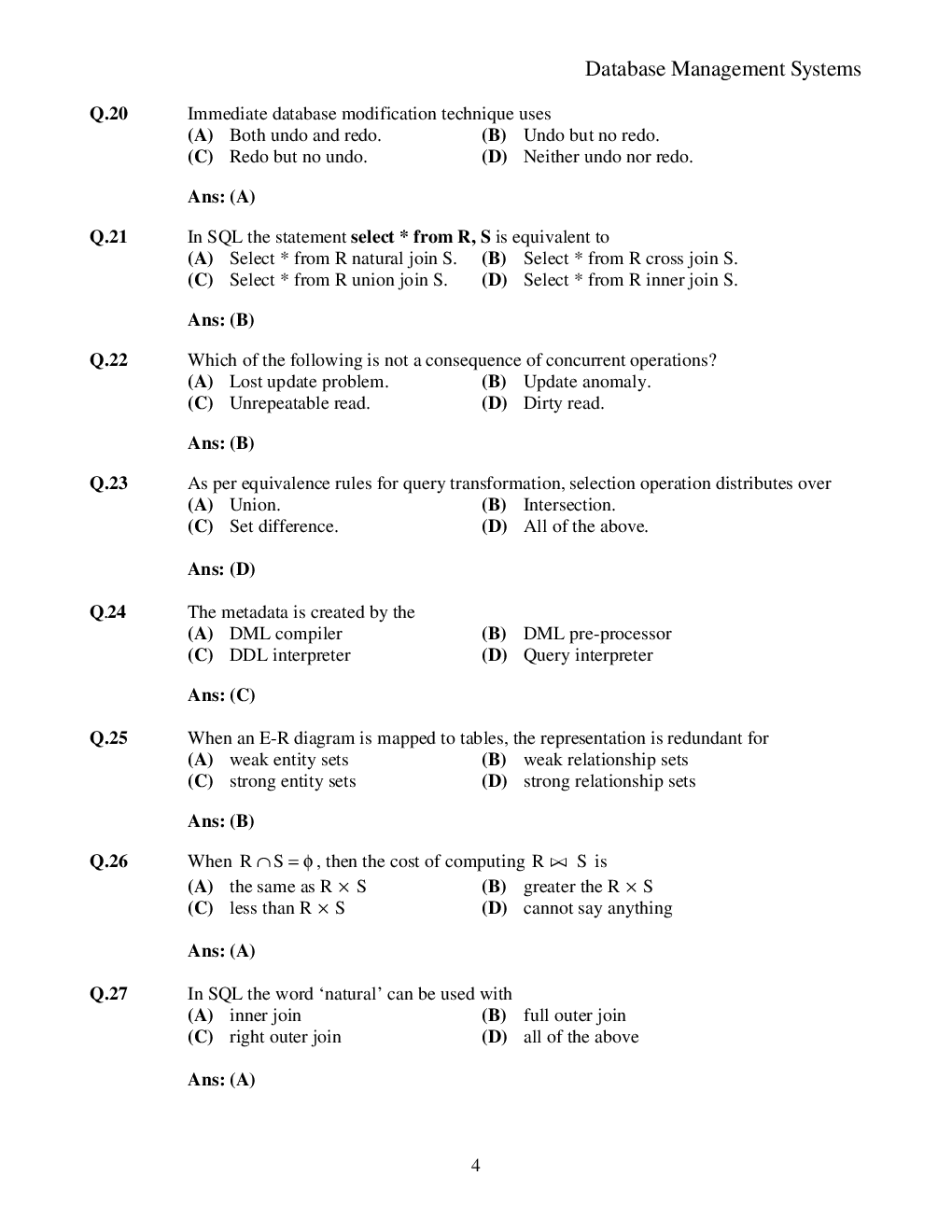 MCQs On Computer (DBMS) For Competitive Exam. - Page 5