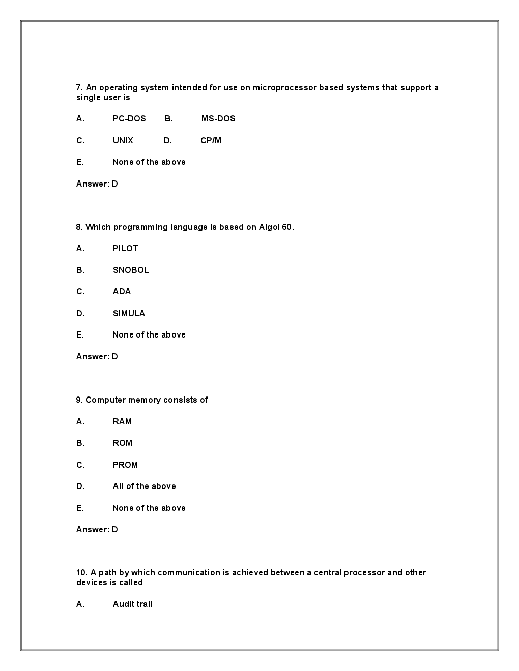 MCQs On Computer Fundamentals - I - Page 4