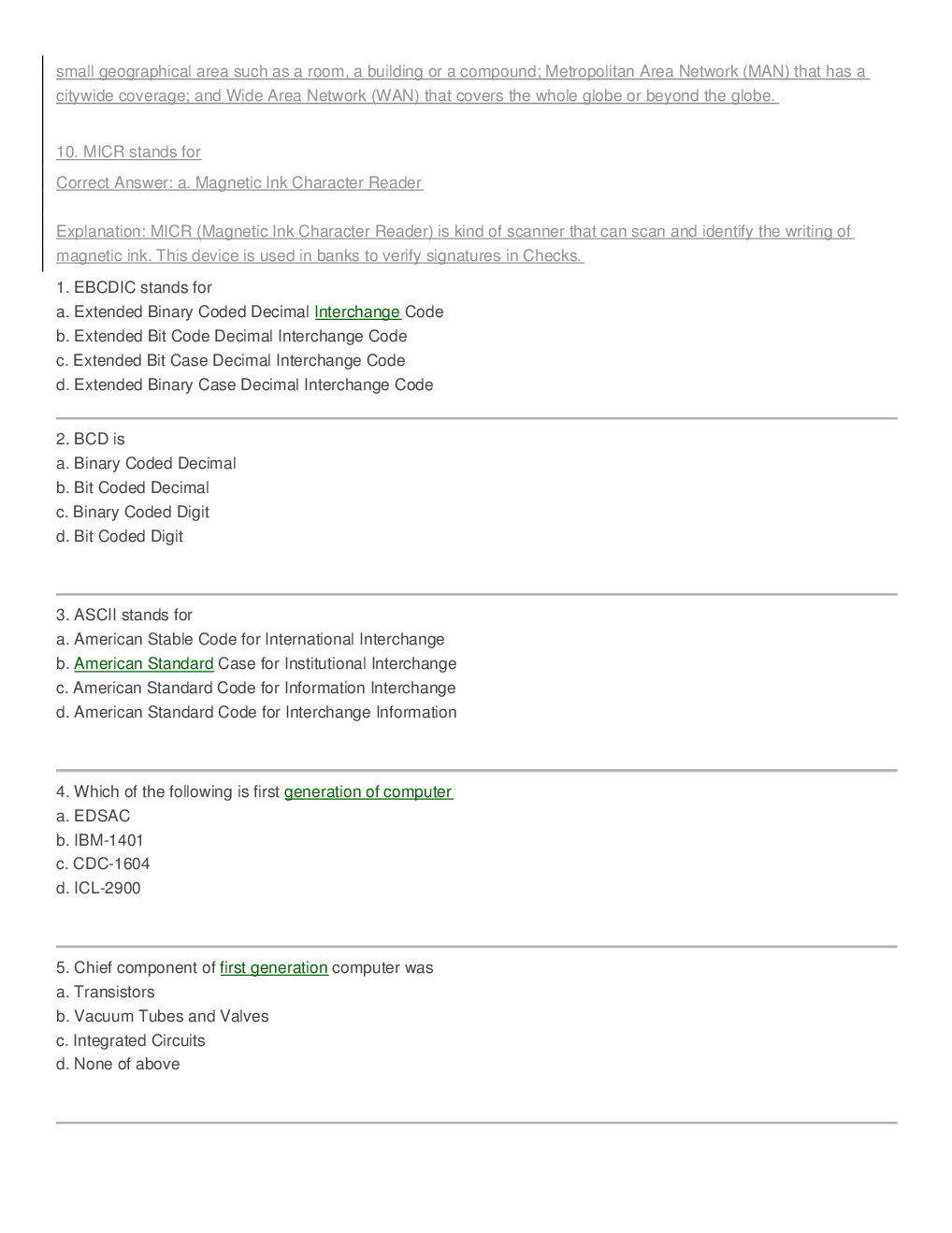 MCQs On Computer Fundamentals - II - Page 5