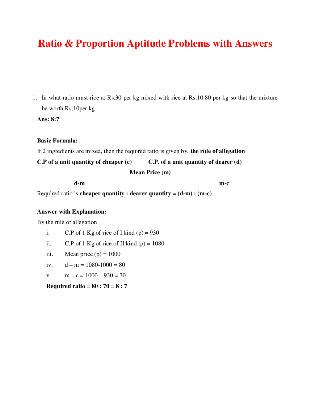 Study Notes Of Quantitative Aptitude (Ratio & Proportion) - Page 2