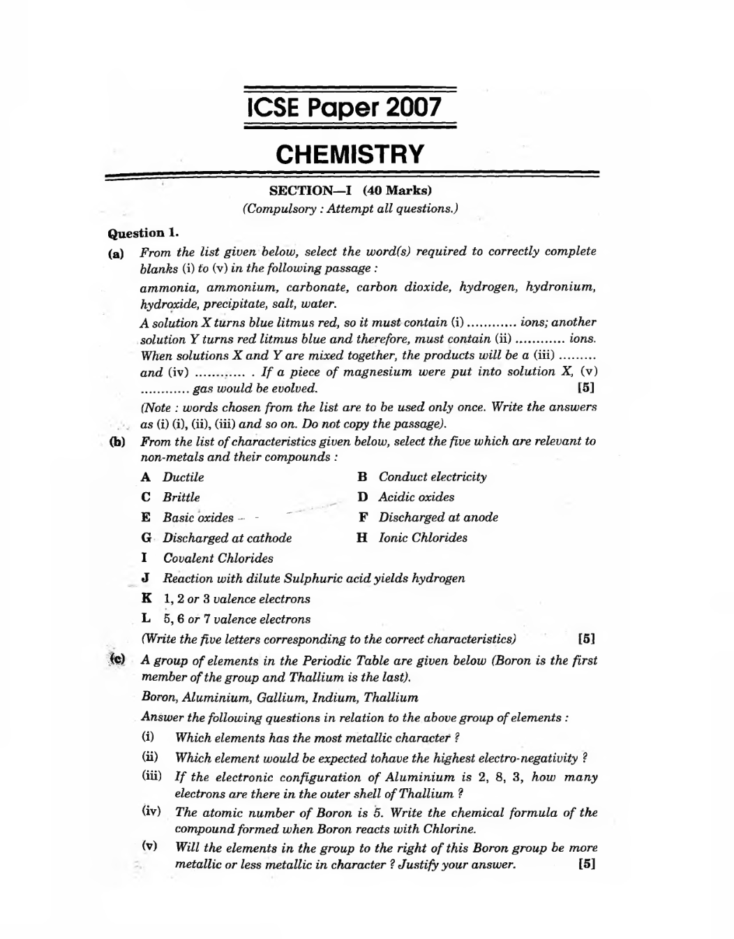 ICSE Previous Year Question Paper Chemistry (2007-2016) For Class-10 - Page 2