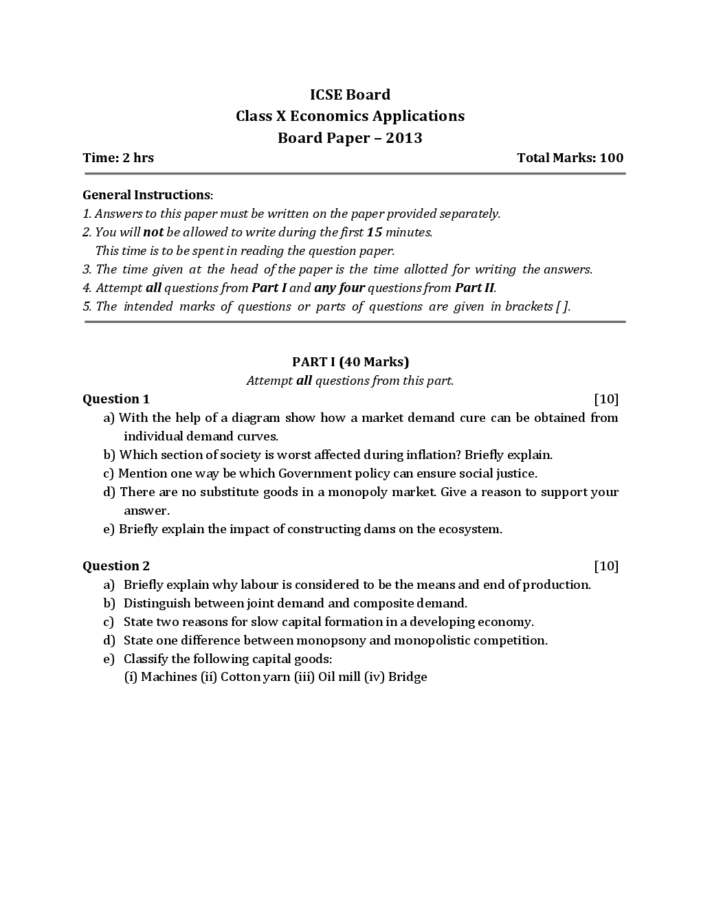 ICSE Previous Year Question Paper Economic Application (2013-2018) For Class-10 - Page 2