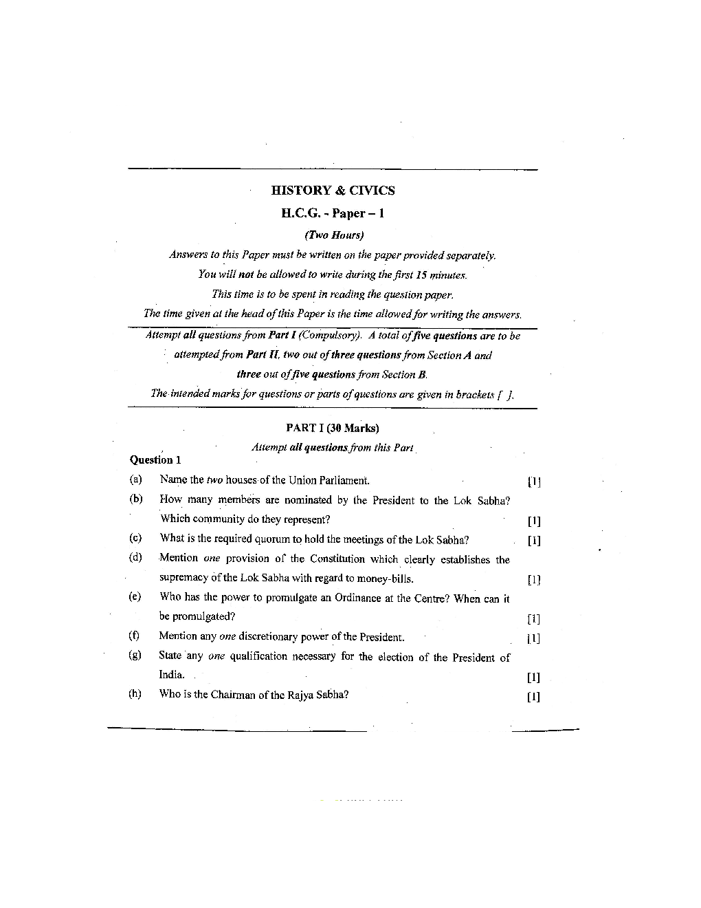 Download ICSE Class10 Previous Year Question Paper History & Civics