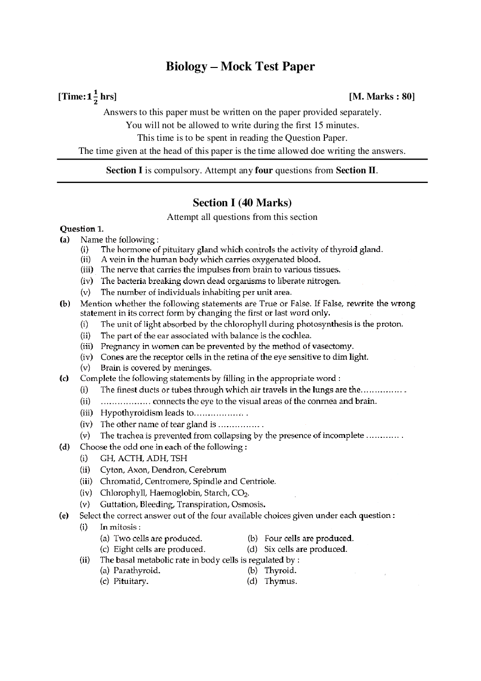 ICSE Biology Sample Paper For Class-10 - Page 2