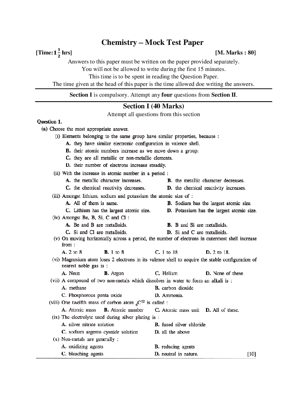 ICSE Chemistry Sample Paper For Class-10 - Page 2