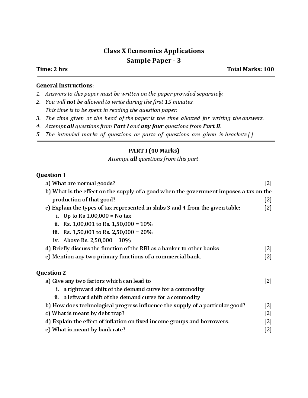 ICSE Economics Applications Sample Paper For Class-10 - Page 2