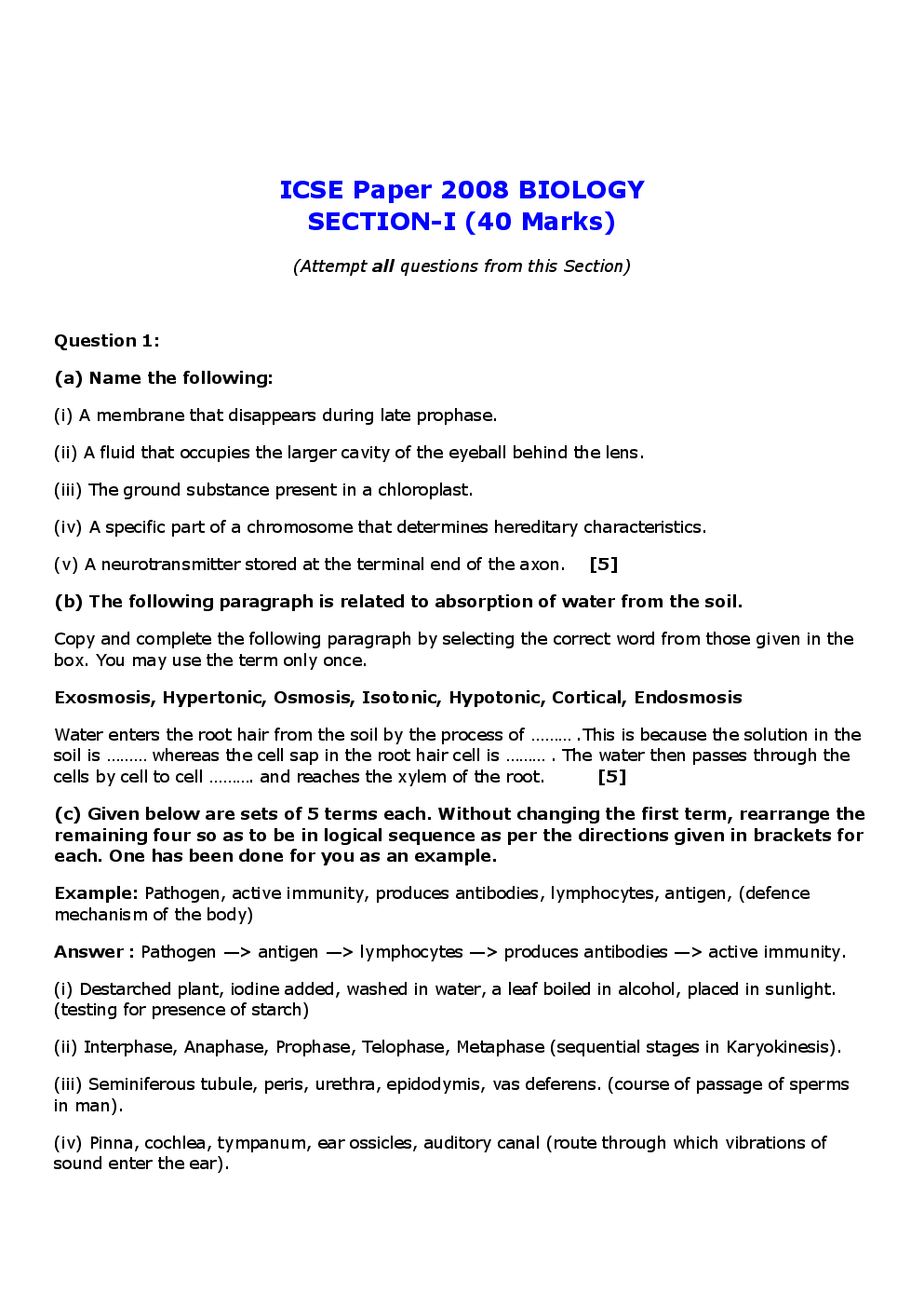 ICSE Previous Year Question Paper Biology (2008-2016) For Class-10 - Page 2