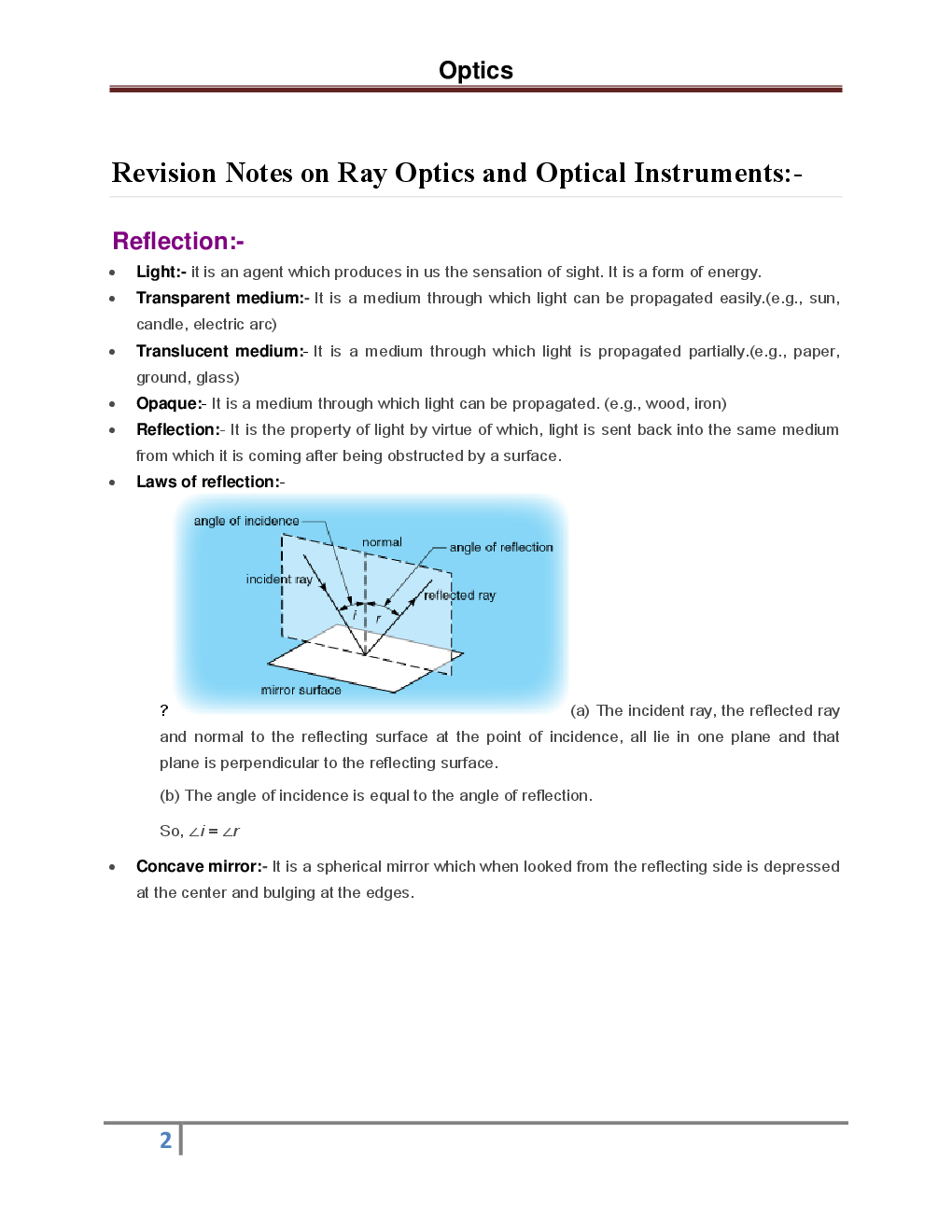 Physics - Optics - Revision Notes & Solved Examples - Page 3
