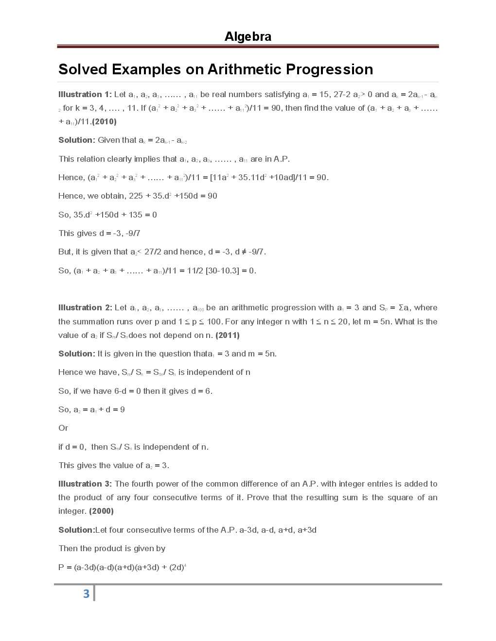 Mathematics - Algebra  - Revision Notes & Solved Examples - Page 4